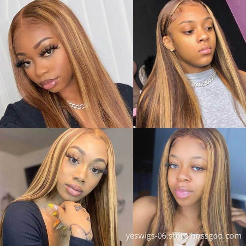 Wholesale Highlight Honey Brown Color Straight Human Hair 4X4 Full Lace Closure Wigs for black women Cuticle Aligned Pre Plucked
